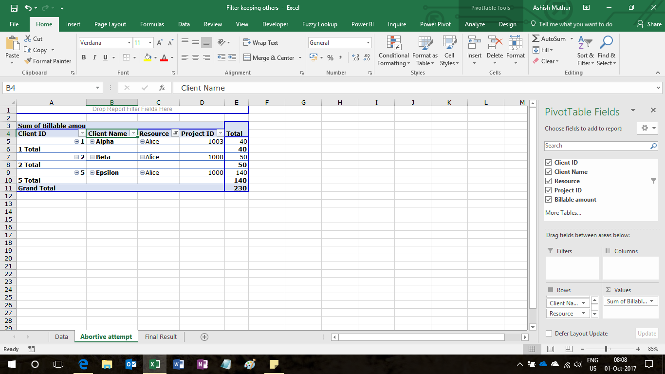 Filter A Column Of A Pivot Table On A Certain Condition But Also Show 